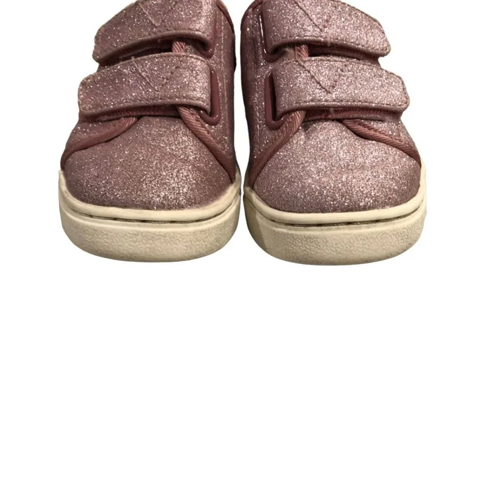 Toms Sz 7 Pink Sparkly Glitter Velcro Sneakers